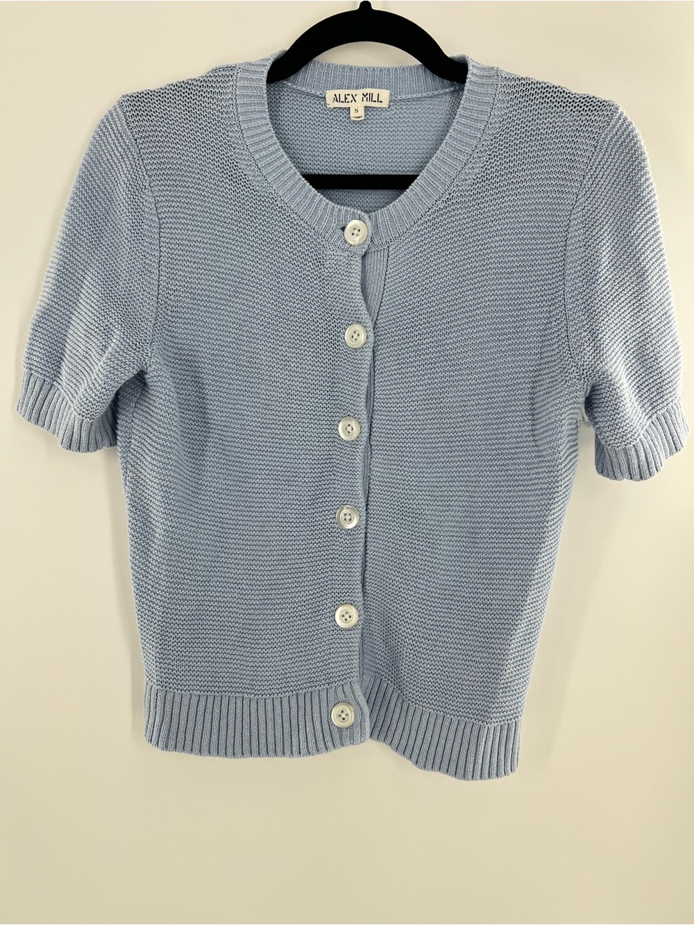 Alex Mill Elle Sweater Cardigan Hydrangea Blue Linen Cotton Knit Short Sleeve S - Picture 3 of 6